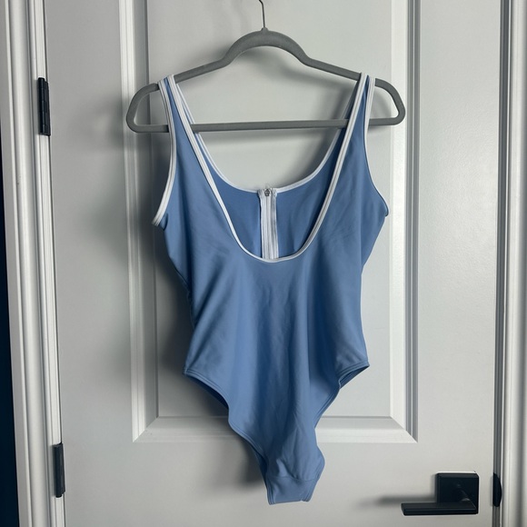 Blue One-Piece Swimsuit with White Trim - Picture 4 of 4